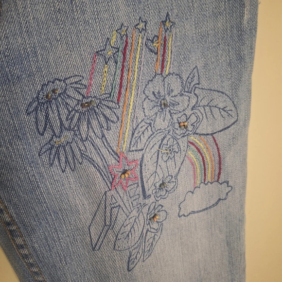 Vintage American Eagle micro zip floral Embroidered denim bermuda shorts SZ  2 - Picture 2 of 10